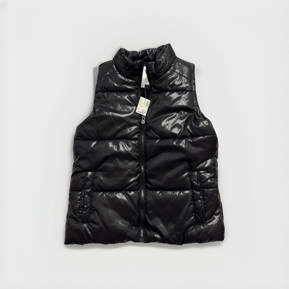 Justice Girls Black Shiny Winter Insulated Vest Size 16-18